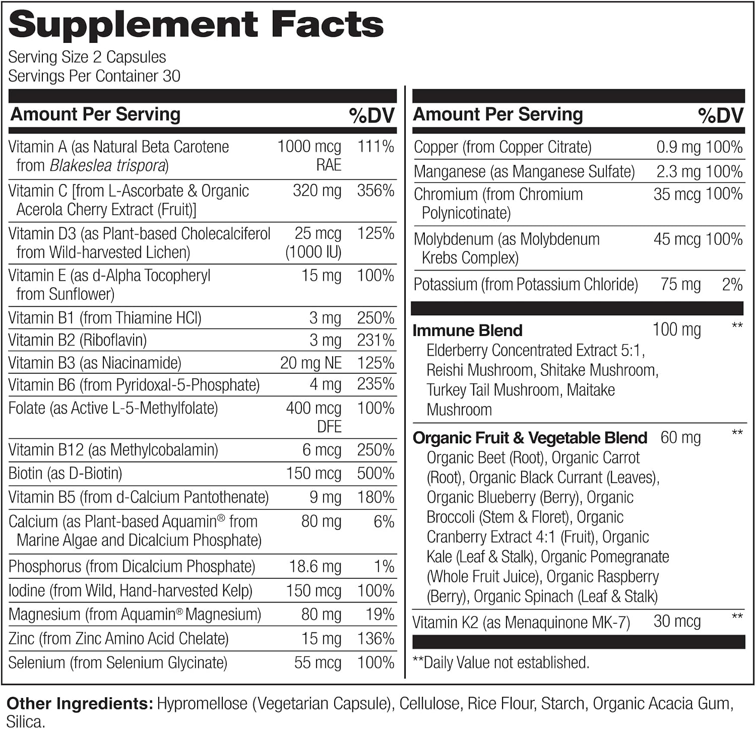 NATURELO Whole Food Multivitamin + Immune Blend with Elderberry & Mushrooms - Complete Multivitamin with Extra Immune Support - C, D3, Zinc, Elderberry, Reishi, Shitake - 60 Vegan Capsules - Image 4