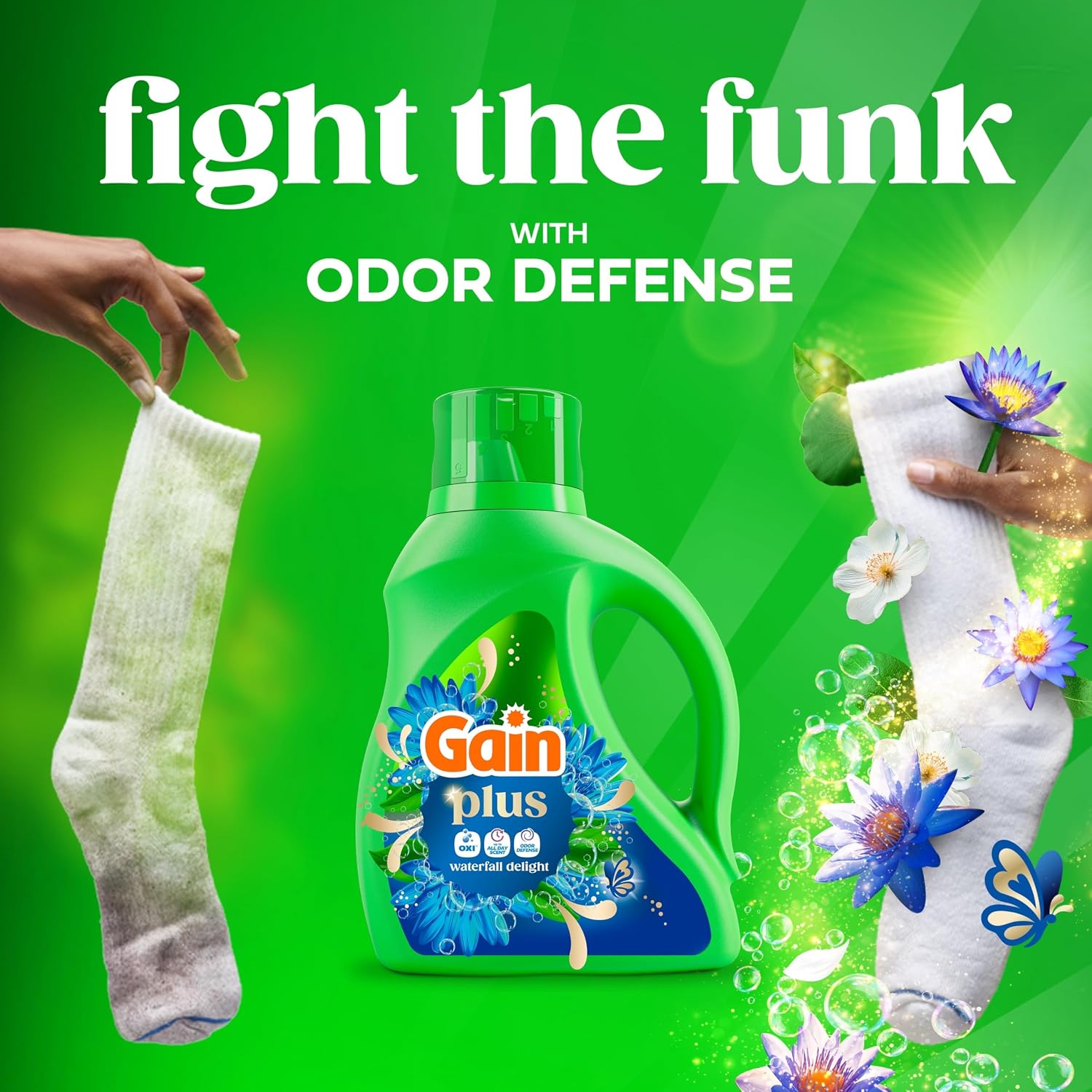 Gain Plus Liquid Laundry Detergent, Cleaner, Fresher, Now with Oxi, Waterfall Delight Scent, 170 fl oz, 129 Loads - Image 5