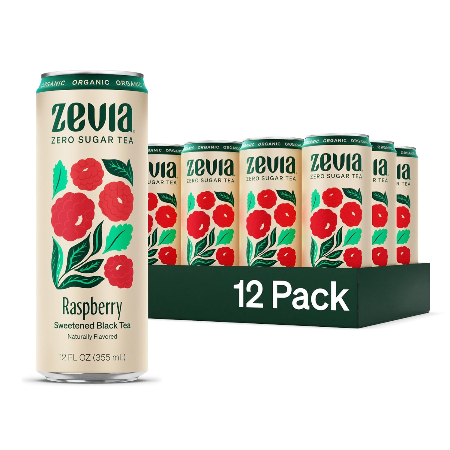 Zevia Zero Sugar Tea, Black Tea with Raspberry, 12 oz Cans (12-Pack) – Naturally Sweetened, Zero Calorie Sugar Free - Non-GMO Project Verified, Gluten-Free, Vegan - Image 2