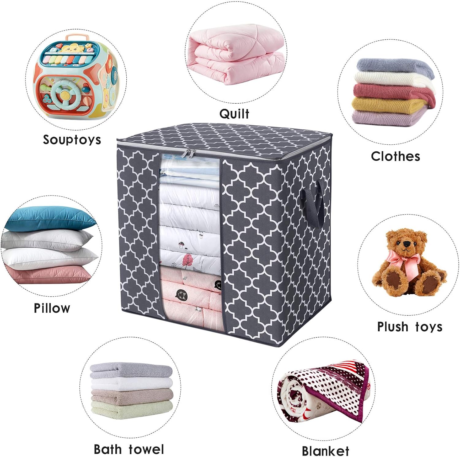 WISELIFE Storage Bags 3 Pack/100L Large Blanket Clothes Organization and Storage Containers for Comforters,Bedding, Foldable Organizer with Reinforced Handle, Clear Window, Sturdy Zippers,Gray - Image 8