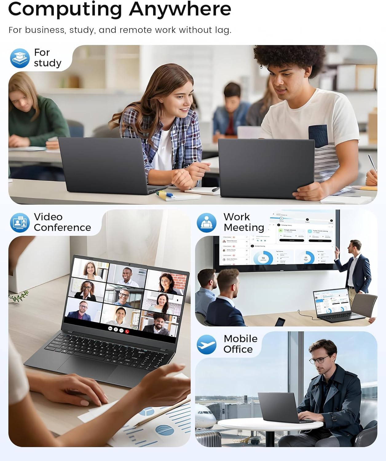14 Inch Laptop Computer - 8GB RAM 128GB SSD Laptops with Pentium Gold 6500Y (Up to 3.4GHz), FHD IPS Screen, USB C, USB 3.2, HDMI, Lightweight Portable Laptops for Students, Work and Travel - Image 9