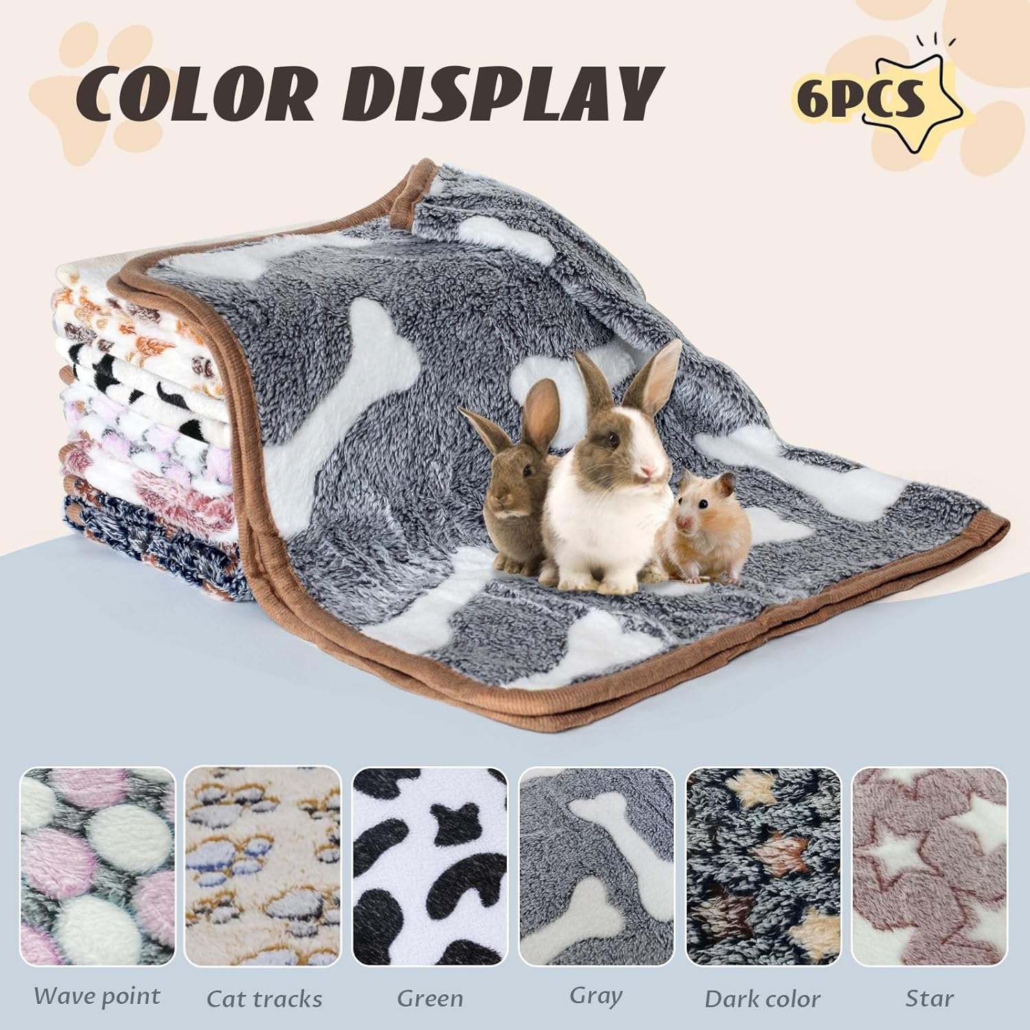 YedsIntu 6 Pcs Absorbent Guinea Pig Blankets Washable Small Animal Fleece Bedding Cage Liners Reusable Pet Pee Pad Sleep Mat Pad Cover for Hamster Ferret Rabbit Chinchilla Hedgehog (16"x24") - Image 3