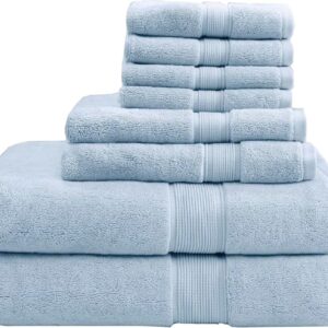 Madison Park 800GSM Bathroom Towel Set of 8 100% Cotton Bath Towel Set for Bathroom Luxurious Highly Absorbent 2 Bath Towels 2 Hand Towels 4 Washcloths Quick Dry Spa Quality Light Blue