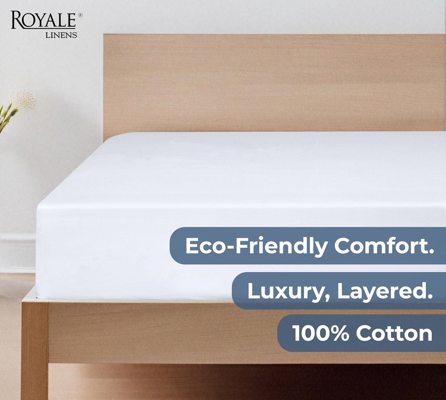 Royale Linens 100% Organic Cotton Fitted Sheet - Percale Weave - Super Soft Deep Pocket Bottom Sheets - White Elastic Sheet Full Size - Full Fitted Sheets Only - (54"x75"+15", White) - Image 7