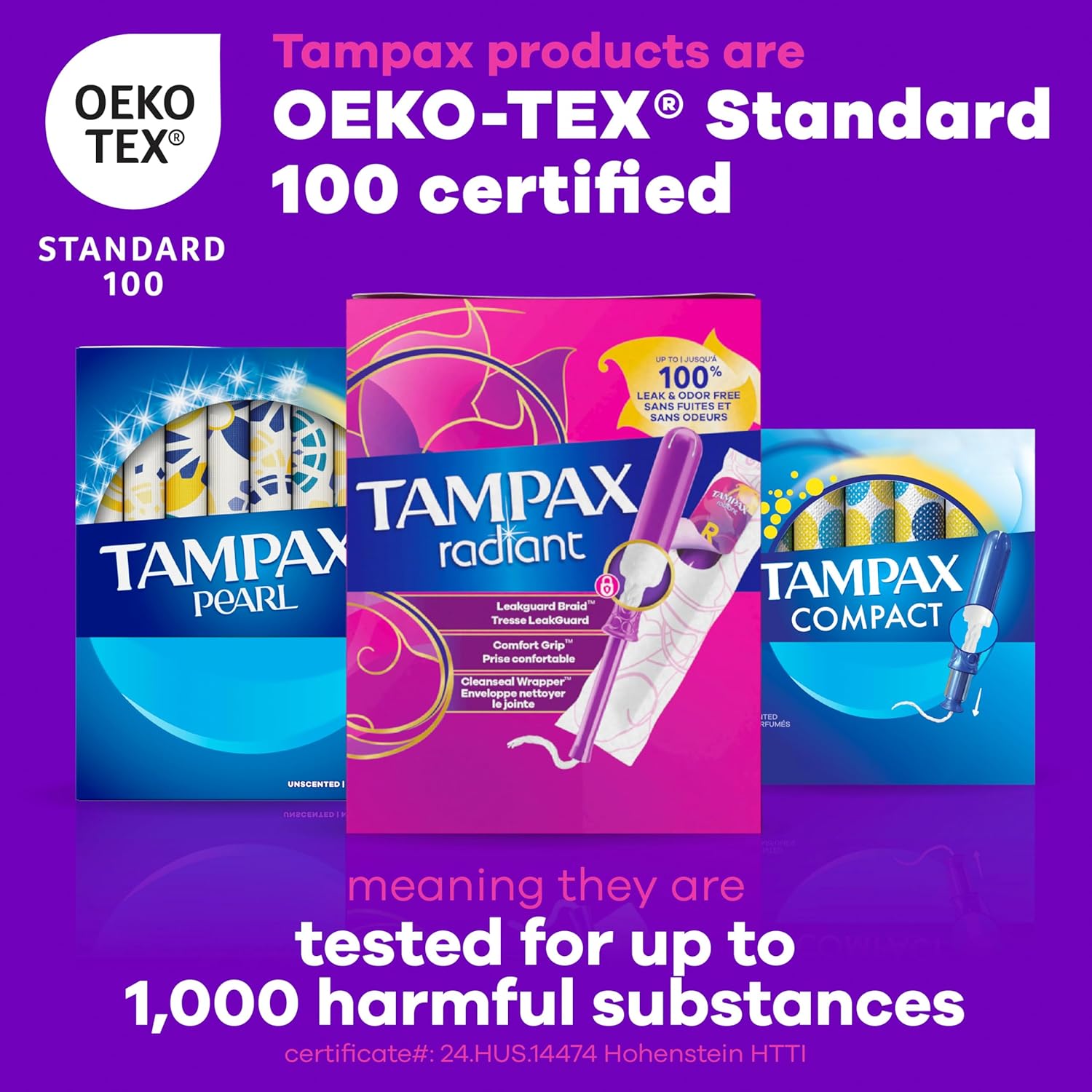 Tampax Radiant Tampons for Women Multipack, with LeakGuard Braid, Regular/Super Absorbency, Unscented, 84 Count (3 Packs of 28), Packaging May Vary - Image 9