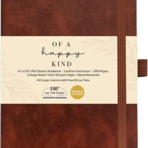 Lined Leather Bound Journal Notebook, A5 Hardcover – Brown 5.8×8.3″ – Thick 300 Pages College Ruled Paper Journals for Men and Women – Personal and Professional Note Book for Writing & Journaling