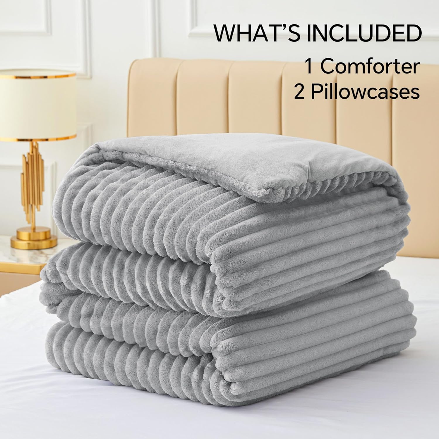 BEDELITE Fleece Queen Comforter Set -Super Soft & Warm Fluffy Light Grey Bedding, Luxury Fuzzy Heavy Bed Set for All Season with 2 Pillow Cases - Image 7