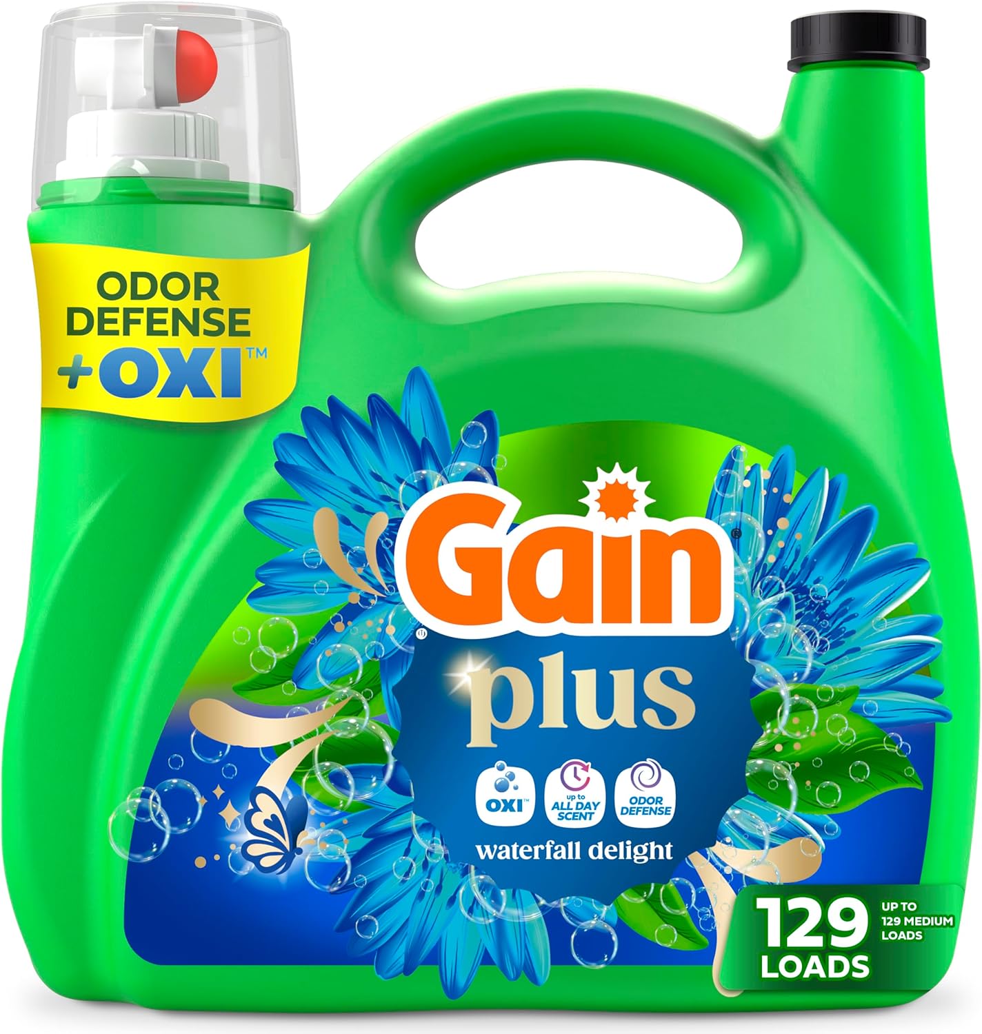 Gain Plus Liquid Laundry Detergent, Cleaner, Fresher, Now with Oxi, Waterfall Delight Scent, 170 fl oz, 129 Loads - Image 2