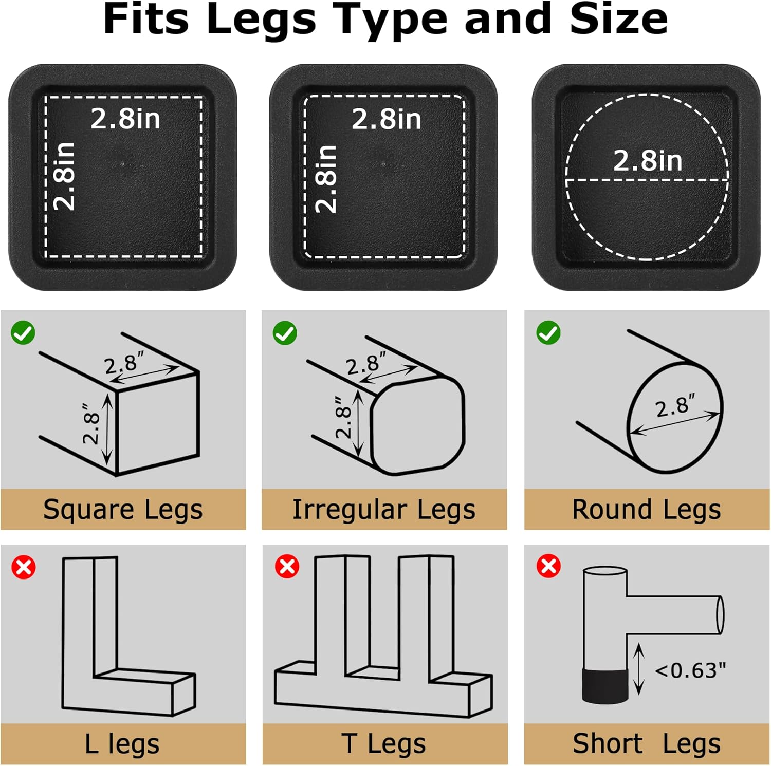 RÉALWÁY 8-Pack Bed Risers Furniture Risers - 3, 5, 8 Inch 3-in-1 Combination Furniture Lifts, Heavy Duty for Couch,Bed Frame,Table Cabinet - 1300lbs Capacity per Riser, Black - Image 6