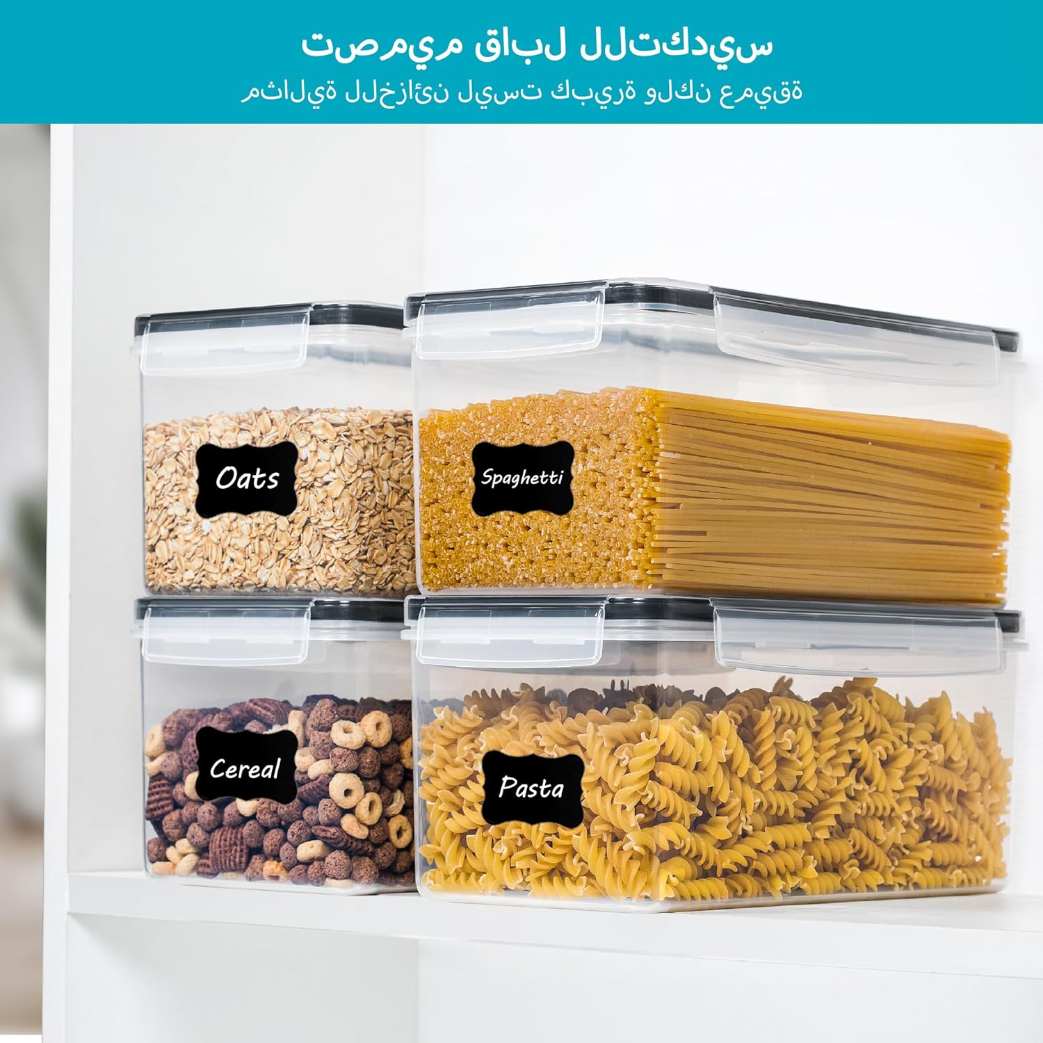 Vtopmart Airtight Food Storage Containers with Lids 4PCS Set 3.2L, Plastic Spaghetti Canisters for Pasta organizer, BPA Free Air Tight Kitchen Pantry Organization - Image 9
