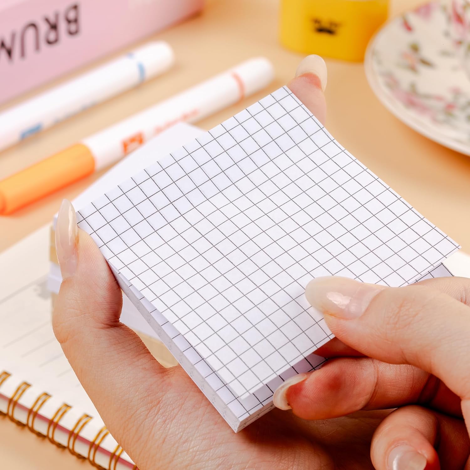 Mr. Pen- Lined Sticky Notes Set, 3”x3”, 8 Pads, 60 Sheets/Pad, Kraft Lined, Blank & Graph Sticky Notes Set, Lined Memo Pads, Self-Stick Note Pad for Office, School, Home, Study & Organization - Image 8
