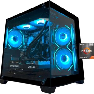 YAWYORE Gaming PC Desktop Computer, AMD Ryzen 7 5700X, GeForce RTX 5060, 32GB DDR4 RAM, 1TB M.2 NVMe SSD, 240 Liquid Cooler, ARGB Fans, WiFi+BT, for Game Design and Office