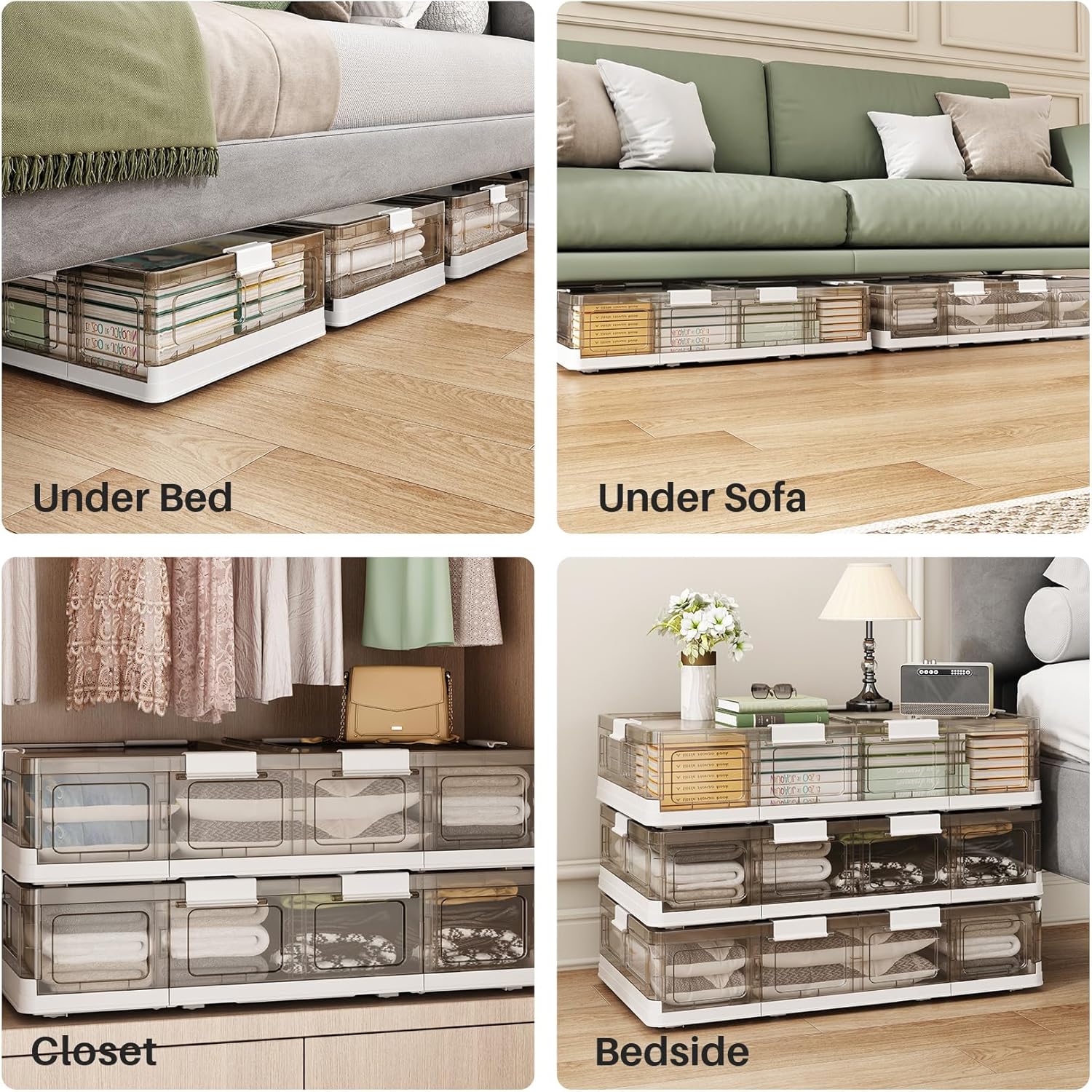 Kitstorack Clear Plastic Under Bed Storage Containers Bins with Lids and 8 Pre-installed Wheels,37.8 Qt, Rolling Foldable Flat Under Bed Organizer Boxes for Clothes Shoes Clothing Bedroom - Image 10
