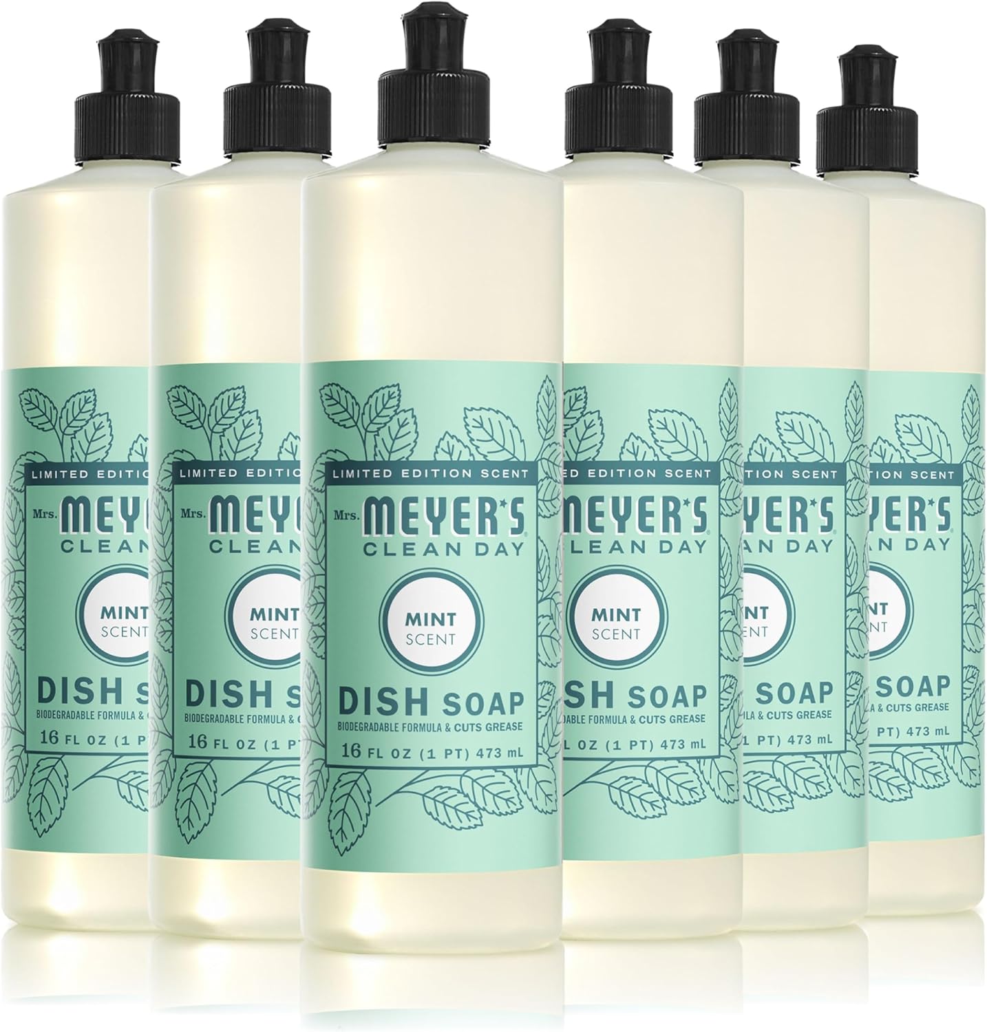 MRS. MEYER'S CLEAN DAY Liquid Dish Soap, Biodegradable Formula, Limited Edition Mint, 16 fl. oz - Pack of 6 - Image 2