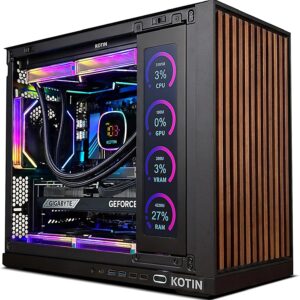 KOTIN G60B Prebuilt Gaming PC, GeForce RTX 5070 12GB GDDR7, AMD Ryzen 7 9700X, 32GB DDR5 6000MHz, 1TB PCIe 4.0 SSD, 360mm Liquid Cooler, 11.3 Inch Smart Display, WiFi 7, ARGB Tower for 4K Gaming