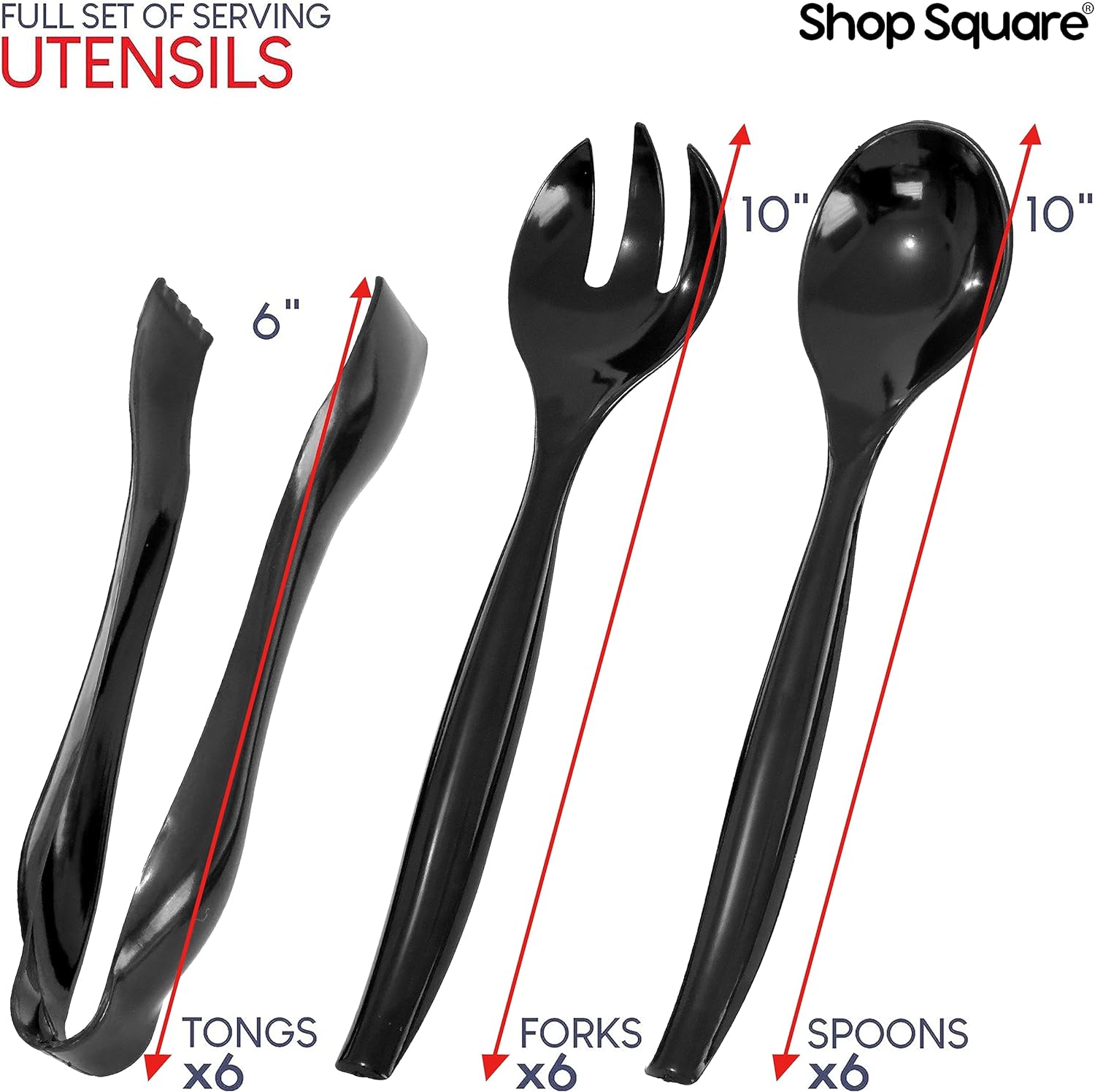 18 Pcs Black Plastic Serving Utensils Set – Heavy Duty Disposable Serving Spoons, Forks & Tongs | 10″ Serving Spoons for Buffet, Party, Catering, Wedding | Reusable, BPA-Free - Image 3