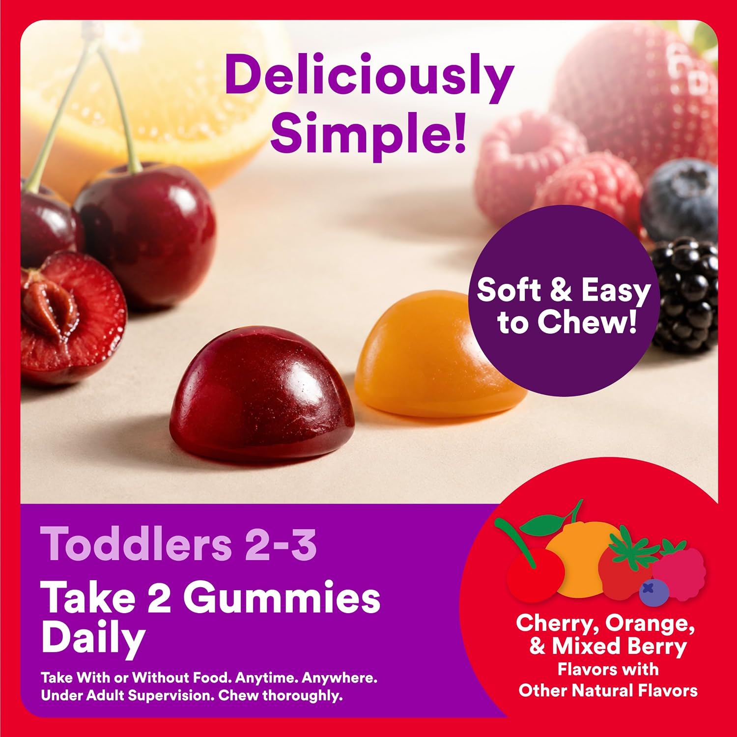 SmartyPants Organic Toddler Multivitamin Gummies: Probiotics, Omega 3 (ALA), Vitamin D3, C, Vitamin B12, B6, A, K & Zinc, Beta Carotene, Gluten Free, Three Fruit Flavors, 60 Count (30 Day Supply) - Image 8
