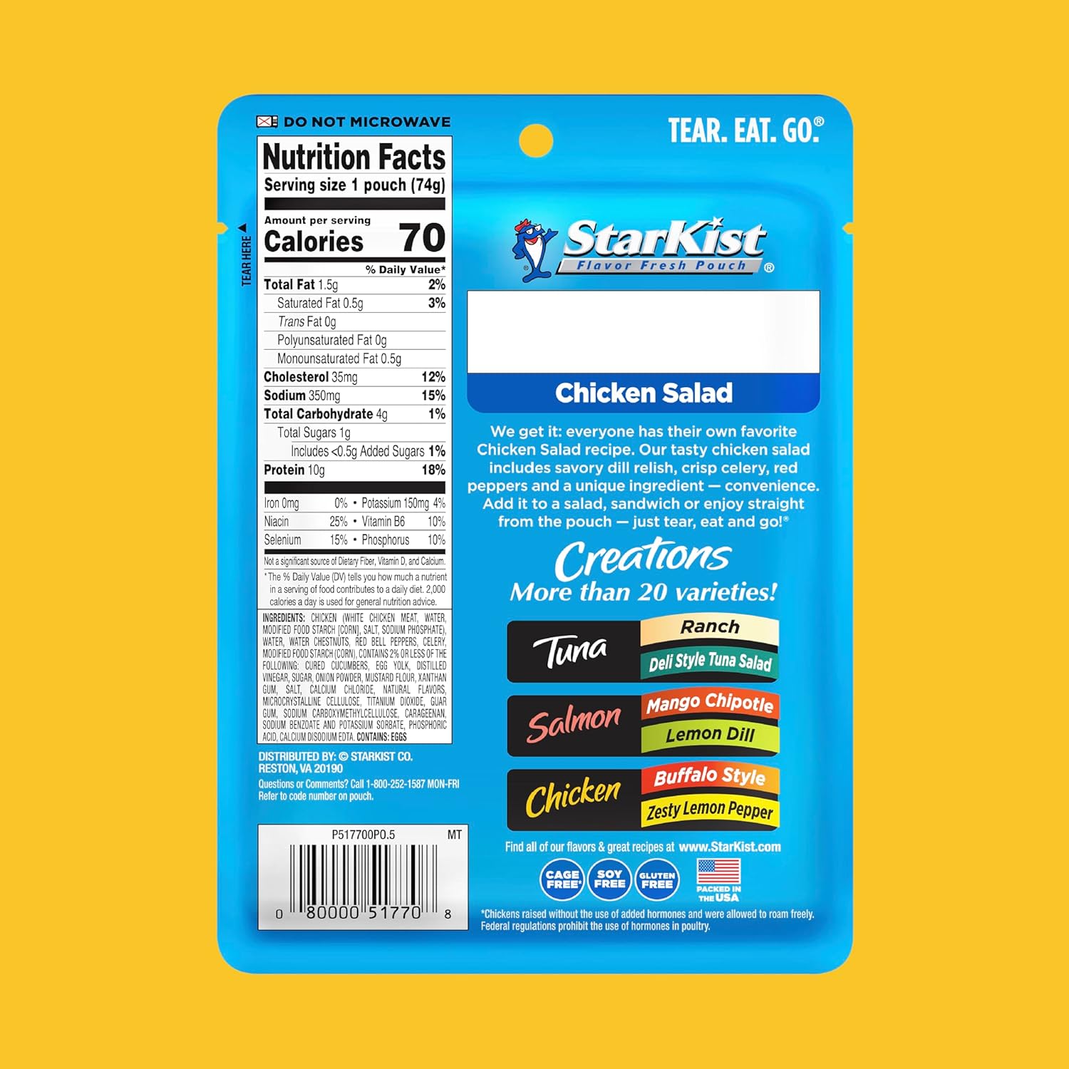 StarKist Chicken Creations Chicken Salad Pouch (2.6 oz - 12 Pack) Fully Cooked White Meat, 10g Protein Per Serving, Gluten Free, Soy Free, No Draining, Ready to Eat for Salad and Sandwiches - Image 3