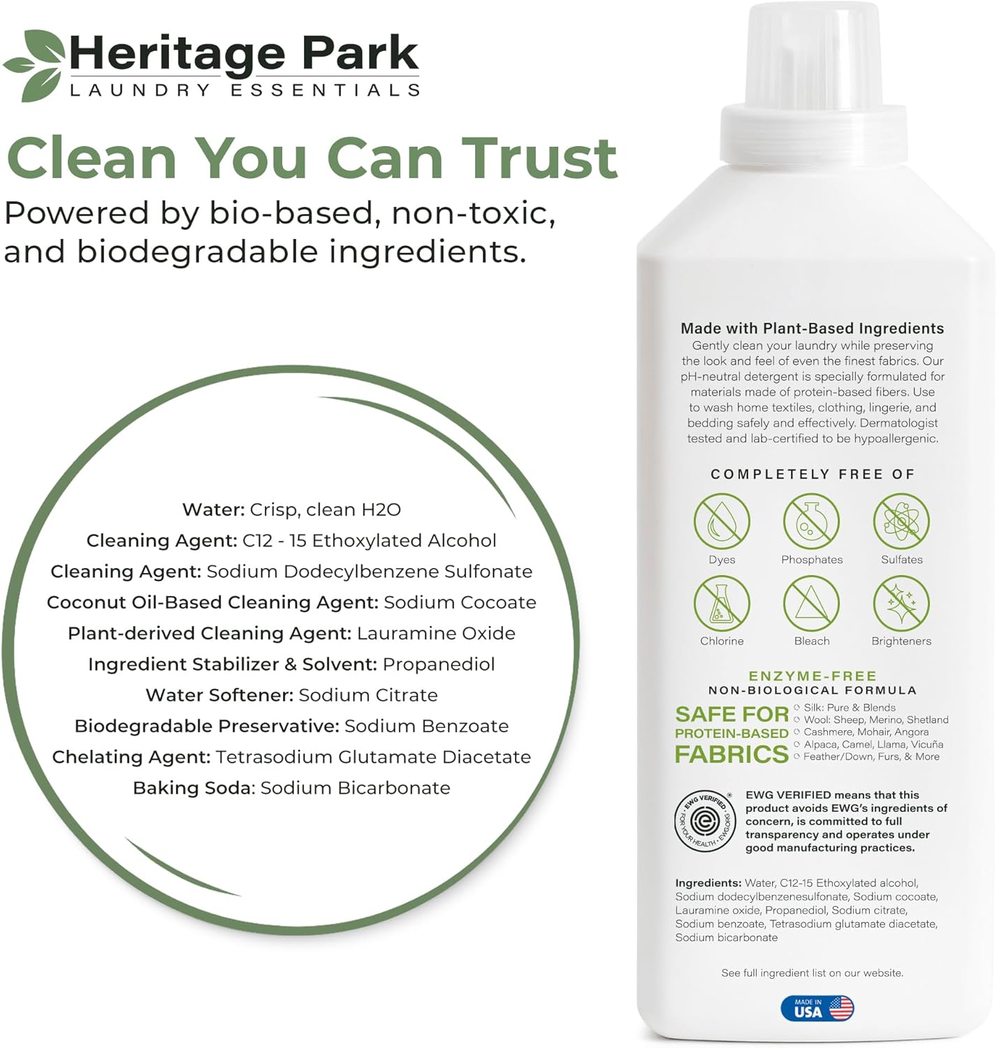 Heritage Park Silk & Wool Fragrance Free, Hypoallergenic, pH-Neutral Laundry Detergent - Dermatologist-tested, Sensitive Skin-Friendly, Enzyme-Free, Concentrated Up to 64 loads (32 fl oz) - Image 10