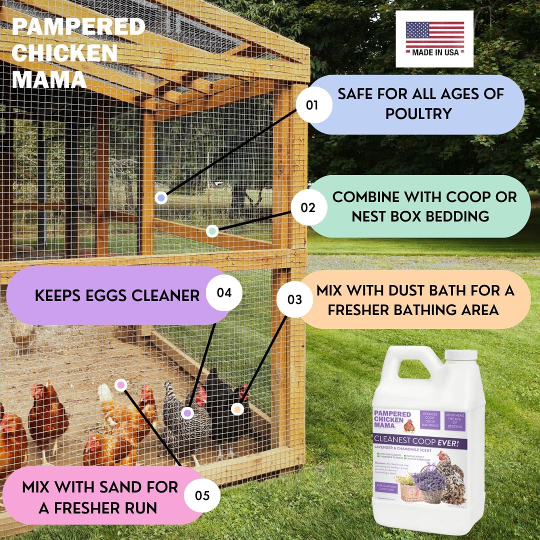 Pampered Chicken Mama Cleanest Coop Ever! Chicken Coop Deodorizer & Bedding Refresher | Moisture Absorbing Odor Eliminator | Coop Refresher for Chickens (Lavender & Chamomile Scent, 8 pounds) - Image 5