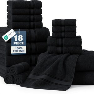 LANE LINEN Bath Towel Set of 18 – Premium 100% Cotton, 6 Bath, 6 Hand & 6 Washcloth, Zero Twist Hotel Collection Towels Soft, Gentle on Body, Absorbent & Ideal for Everyday Use – Black
