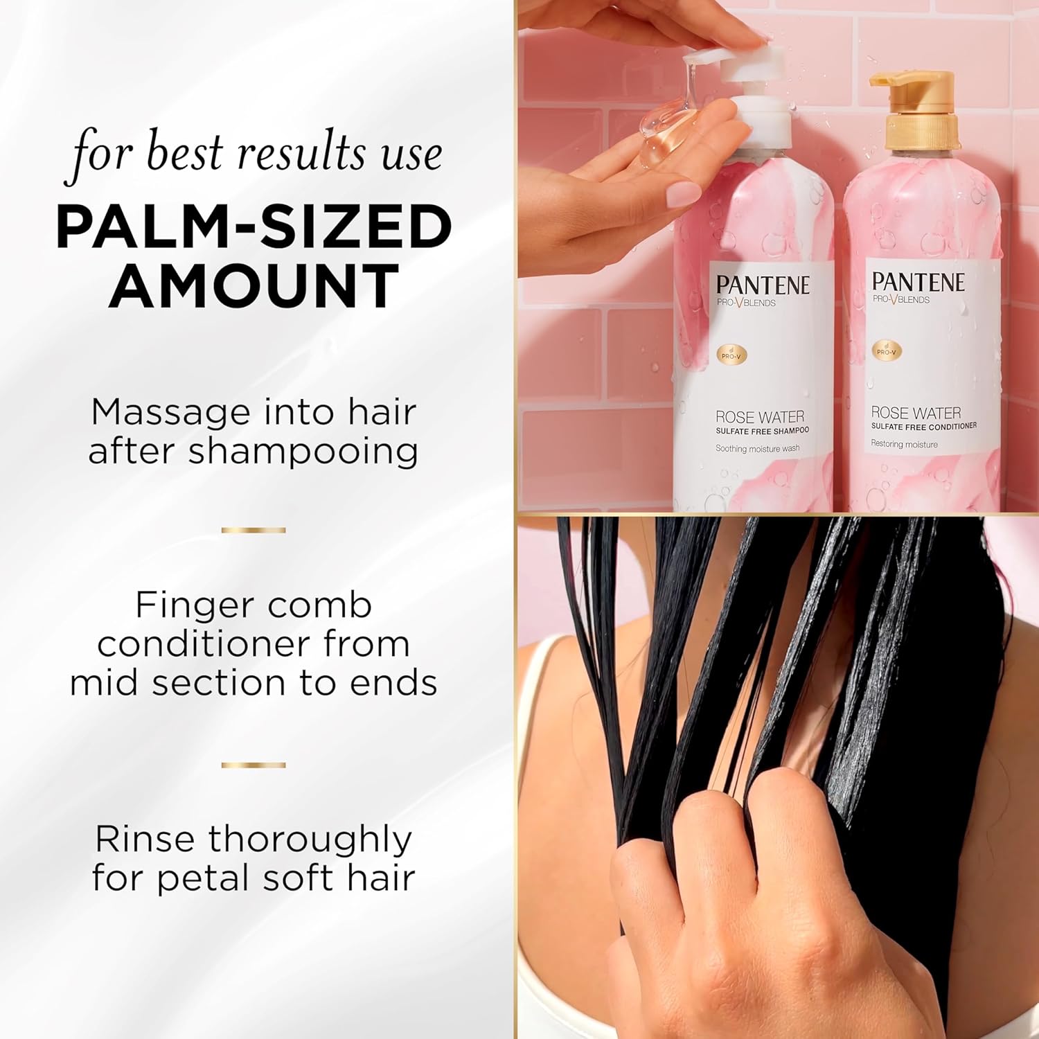 Pantene Rose Water Conditioner, Soothes, Replenishes Hydration, Safe for Color Treated Hair, Nutrient Infused with Vitamin B5 and Antioxidants, Pro-V Blends, 30.0 oz - Image 9