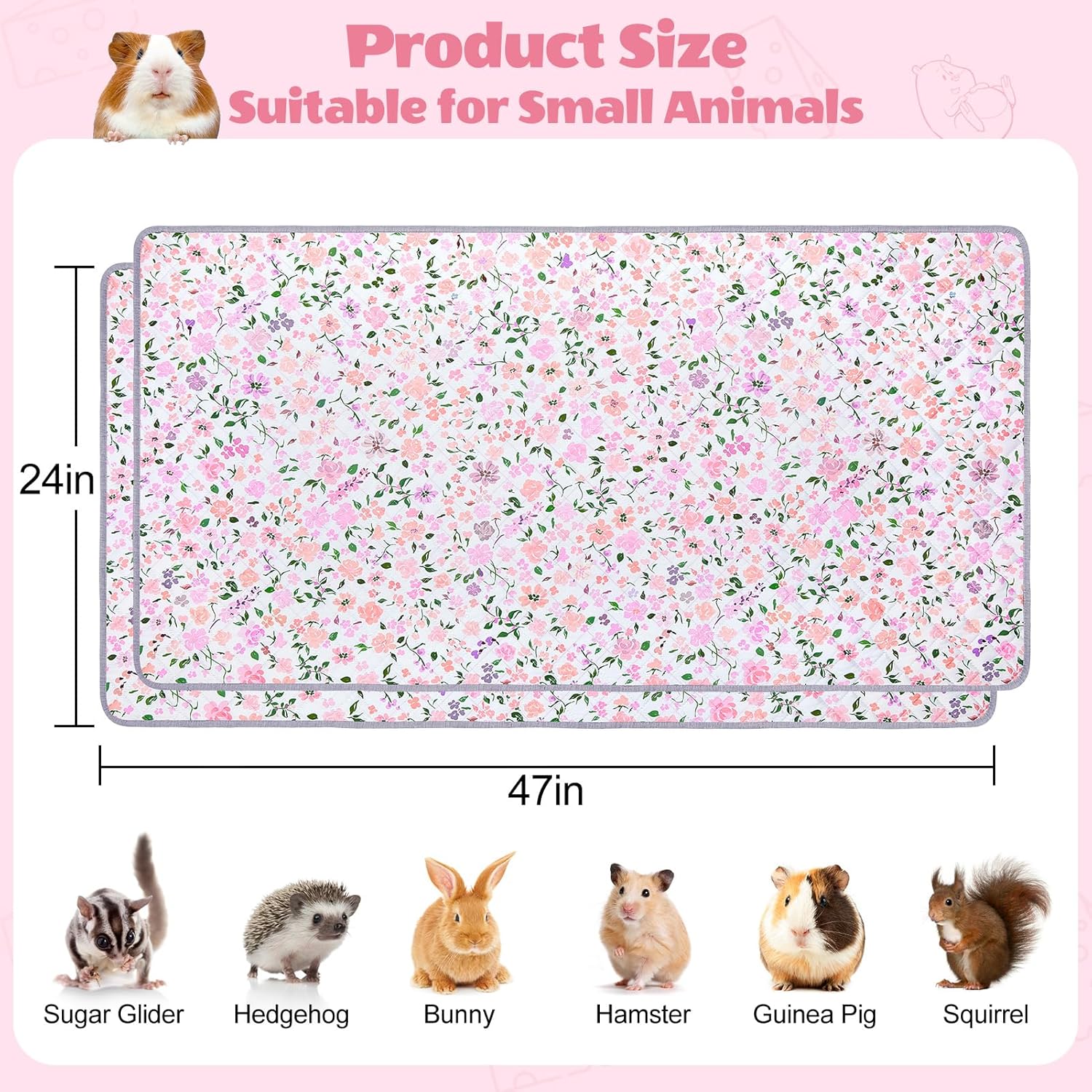 2 Pack Guinea Pig Bedding, Washable Guinea Pig Cage Liner Reusable Guinea Pig Mat Waterproof Guinea Pig Bedding for Cage, Super Absorbant Guinea Pig Pee Pads for Small Animals Hamster Rabbit Squirrel - Image 4