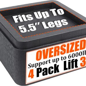MYMULIKE Bed Risers 3 Inch, Oversized Fit Up to 5.5″ Legs, Heavy Duty Support 6000lbs, Stackable Bed Raising Blocks Furniture Sturdy Bed Lifts for Couches, Tables, Desk(Black, 3 inch-4 Pack)