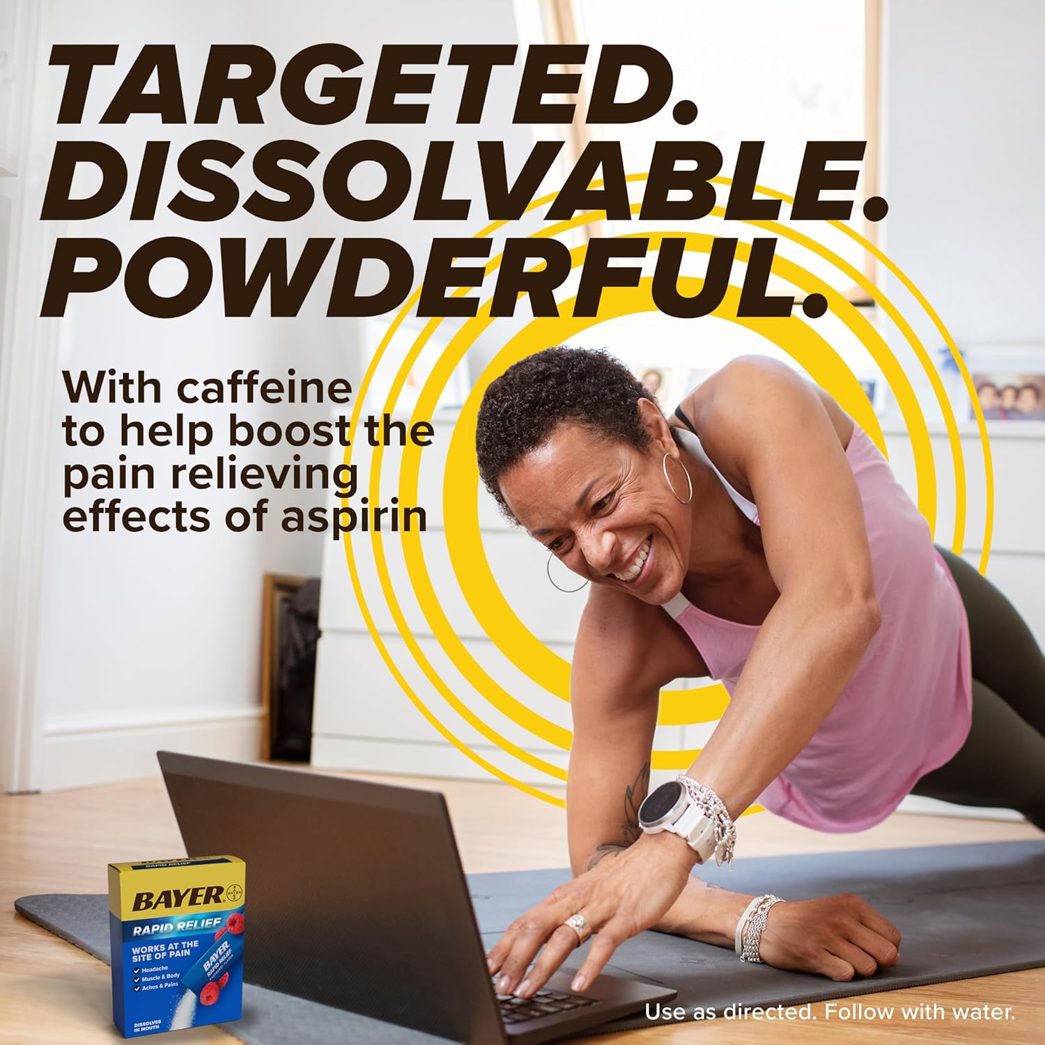 Bayer® Rapid Relief, Dissolvable Raspberry Flavor, Powder Packs with Aspirin & Caffeine, Fast Acting Headache Relief, Muscle and Body Pain Reliever, 20ct - Image 8