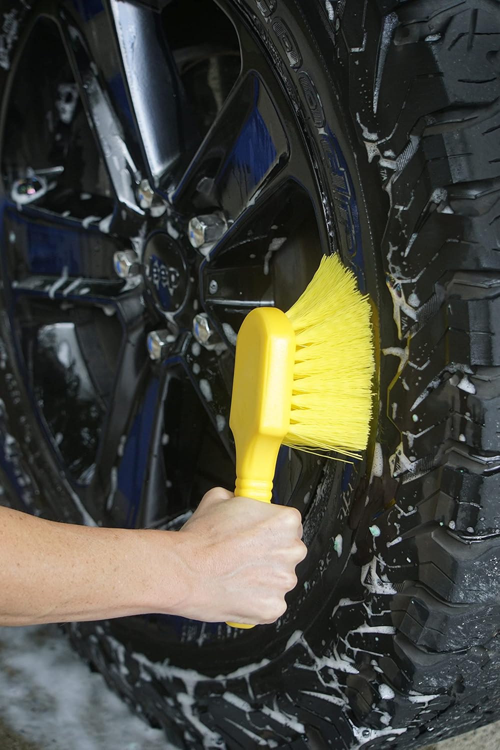 Rubbermaid Commercial 8" Utility Scrub Brush Plastic Handle Synthetic Bristles Cleaning Multi Purpose Heavy Duty Outdoor Wheels and Tires - Image 4