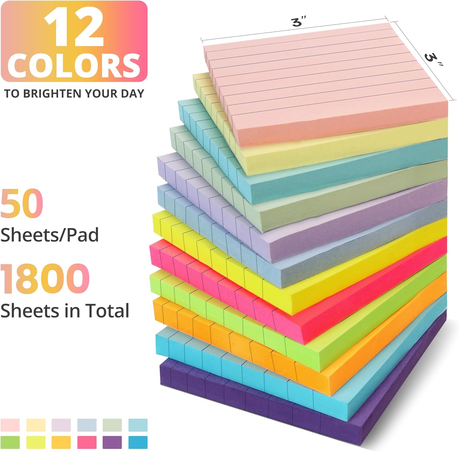 Lined Sticky Notes, 3x3 Inches, 36 pad, Self-Stick Note Pads for Office, Study & Daily Organization, Ideal for Notes and Reminders - Bright - Image 3