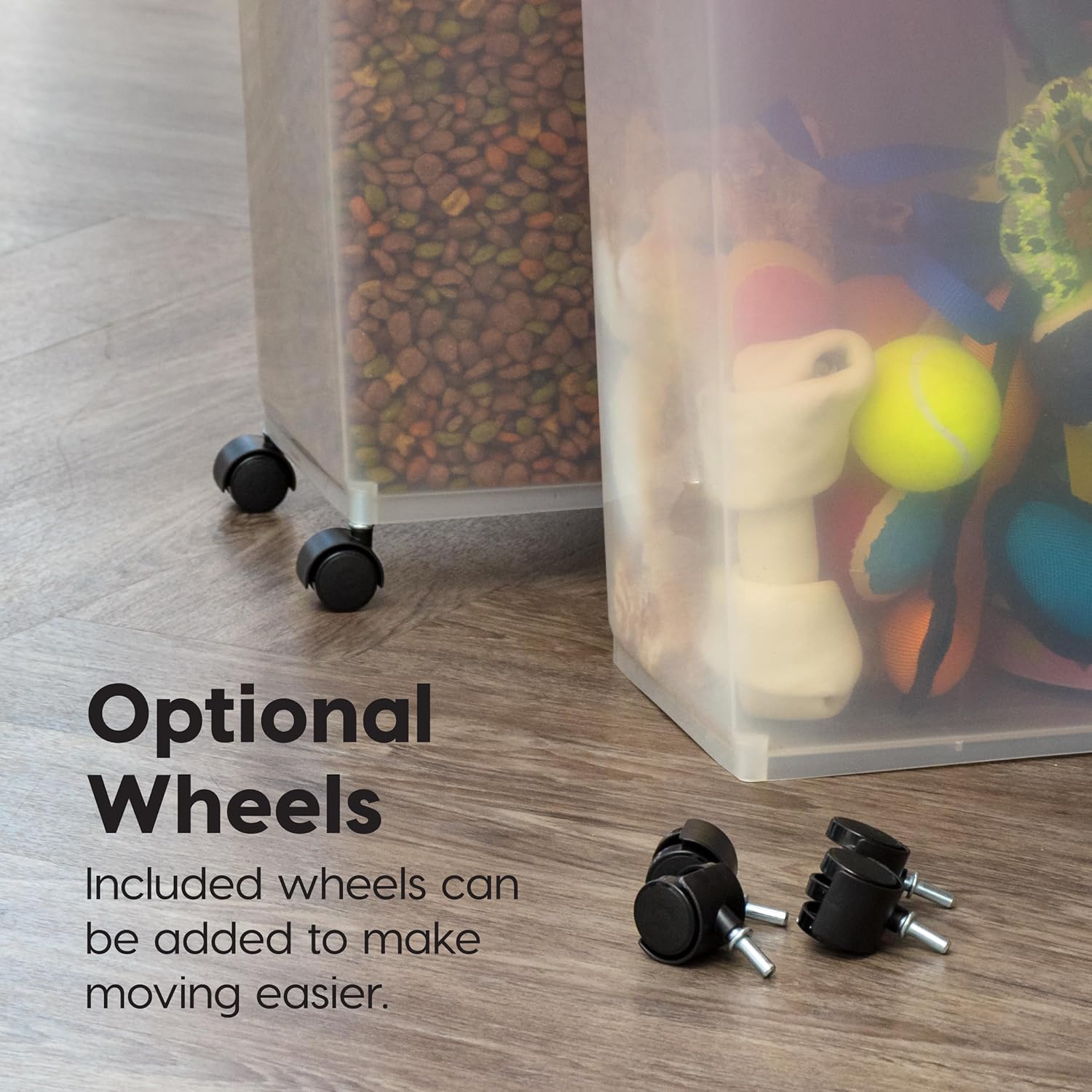 IRIS USA Dog Food Storage Container, 2 Pack, Up to 30 lbs Each, Airtight Seal for Freshness, Wheels for Rolling, Easy One Hand Opening, Made in USA, BPA Free, Clear/Black - Image 10
