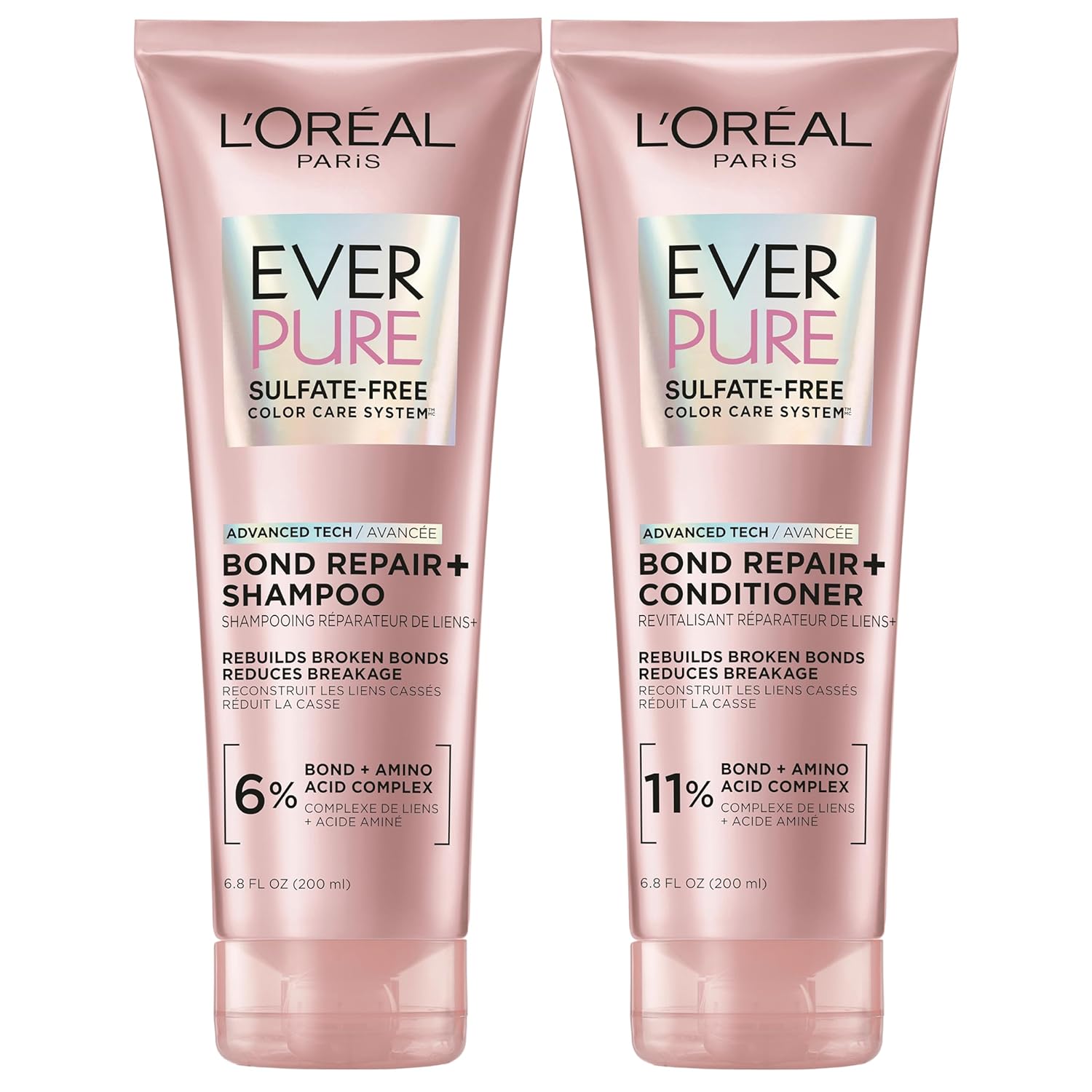 L'Oreal Paris Sulfate Free Bond Repair+ Shampoo and Conditioner Set with Bond + Amino Acid Complex, Strengthens and Repairs Damaged or Color Treated Hair, EverPure, 13.6 Fl Oz Set (Packaging May Vary) - Image 2
