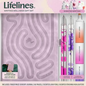 Lifelines Writing Wellness Gift Set – Scented Writing Set Includes Finger Maze Sensory Journal, 3 Scented Stacking Highlighters & 2 Lava Gel Pens – Aromatherapy & Sensory Immersion