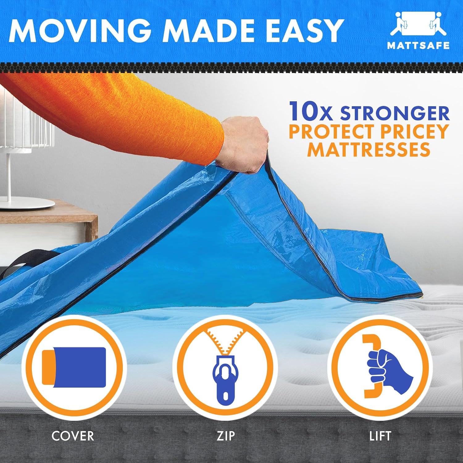 Nordic Elk Mattress Bags for Moving and Storage (Queen) Heavy Duty Moving Supplies, 8 Sturdy Handles, Strong Zipper, Mattress Cover Queen Size Bed Bags, Storage Cover Essentials Packing Protector - Image 4