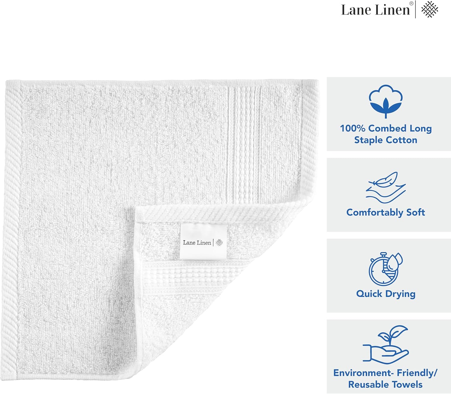 LANE LINEN 12 PC Wash Cloths Bathroom Set -100% Cotton Highly Absorbent Washcloths Bulk, Premium Spa & Hotel Quality Wash Clothes -White - Image 6