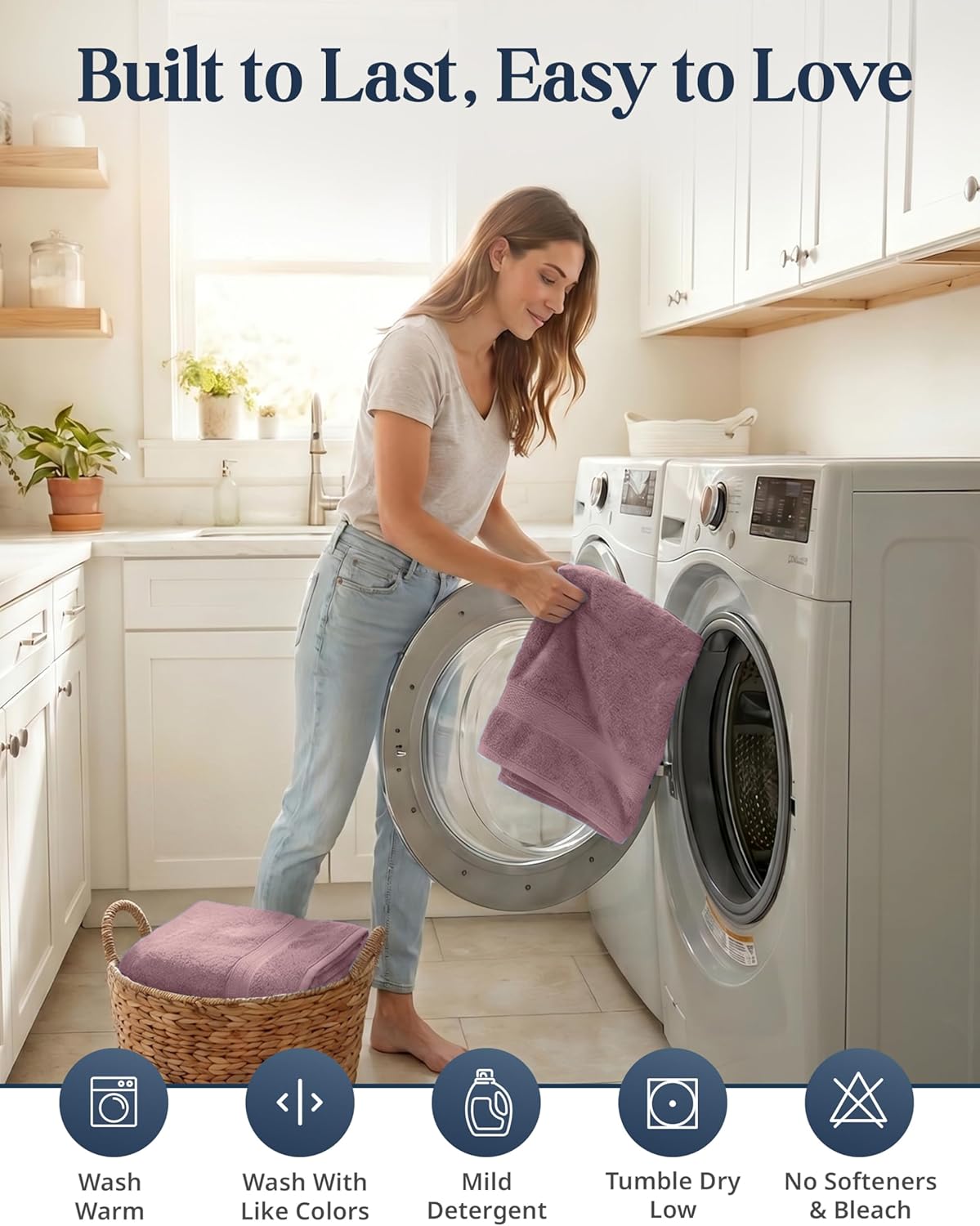 LANE LINEN 100% Cotton Turkish Towels for Bathroom - 6 Piece - Softer & Highly Absorbent - 2 Bath, 2 Wash cloths, 2 Hand Towels - Complete Family Set, Hotel Quality & Gentle on Skin - Wistful Mauve - Image 8