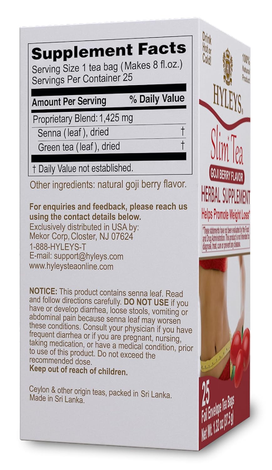 HYLEYS Slim Tea Goji Berry Flavor - Weight Loss Herbal Supplement Cleanse and Detox - 25 Tea Bags (1 Pack) - Image 3