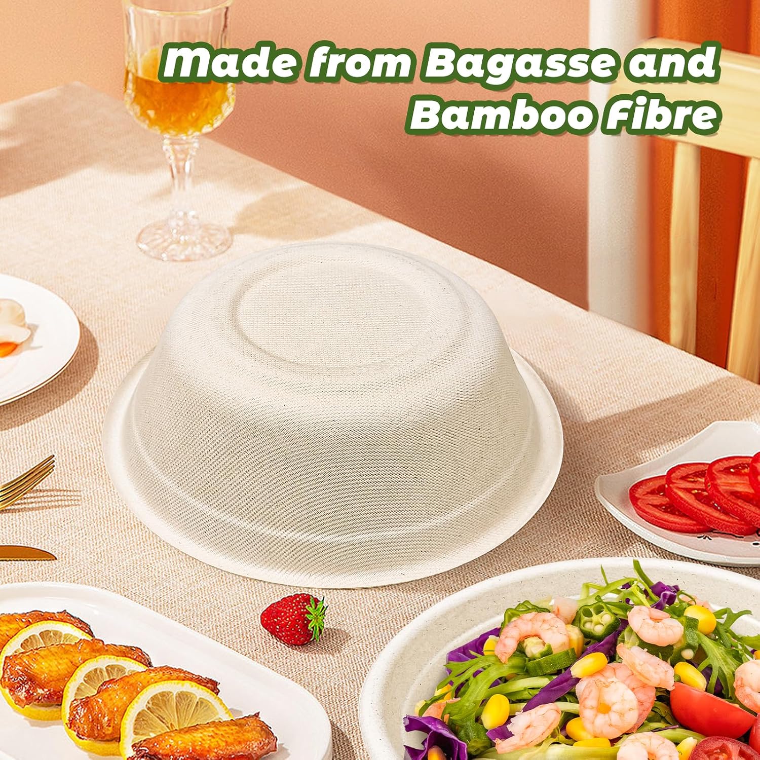 Large Disposable Paper Bowls-32oz for Hot Soup,150 Pack Eco-Friendly, Compostable Bagasse Disposable Heavy Duty Biodegradable Bowls Bulk for Hot Food, Salad, Milk Cereals - Image 5