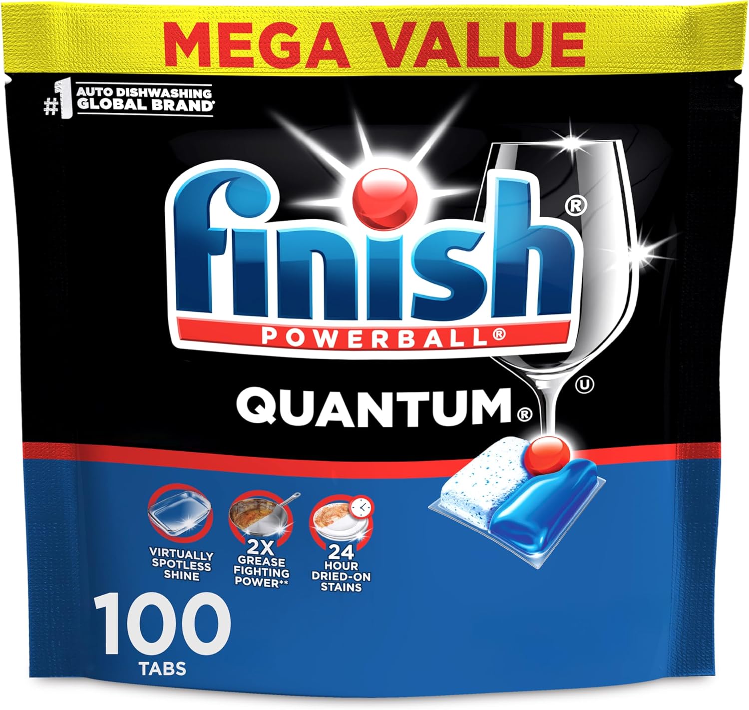 Finish Quantum Dishwasher Pods, No Pre-Rinse Dishwasher Detergent Soap Removes 24HR Dried-On Stain and Grease, Leaving a Virtually Spotless Shine, 100 Count - Image 2