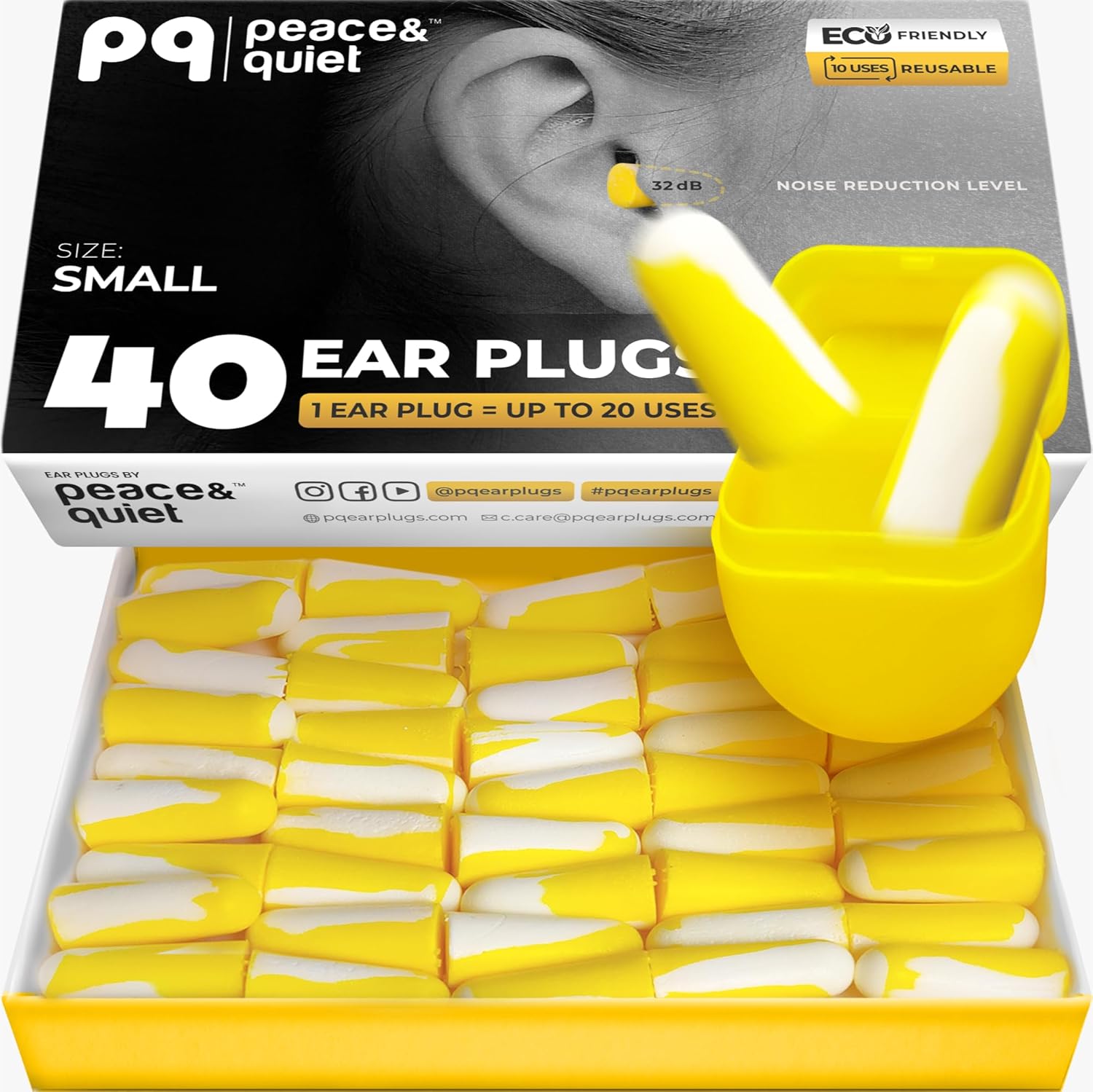Peace&Quiet PQ Small Ear Plugs for Sleeping - 40 Earplugs for Sleep, Snoring, Small Ear Canals, Noise Cancelling 32 dB, Sound Blocking, for Women and Men - Image 2