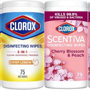 Clorox Disinfecting Wipes Variety Bundle, 2 Crisp Lemon & 2 Cherry Blossom, 300 Total Wipes