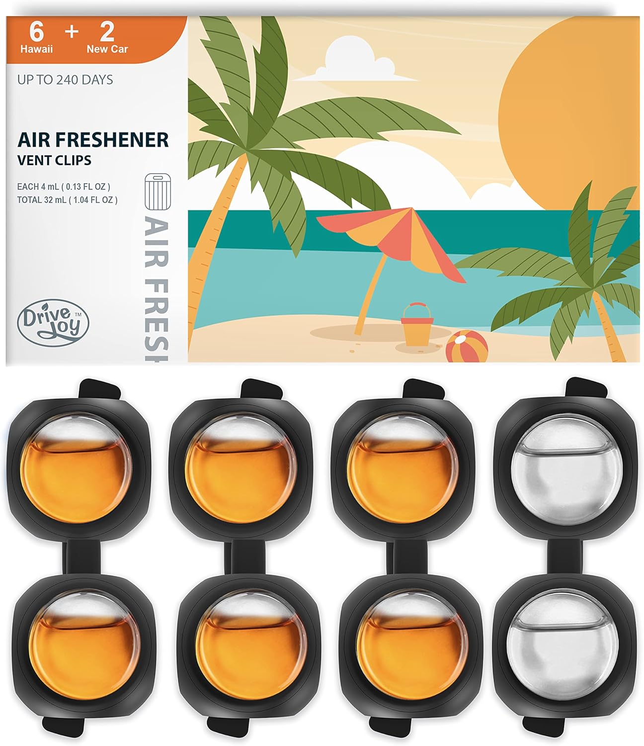 DRIVEJOY Car Air Freshener Vent Clips, 8 PK, 6 Hawaiian, 2 New Car, Car Fresheners for Men Women, Up to 240 Days, Natural Odor Eliminator