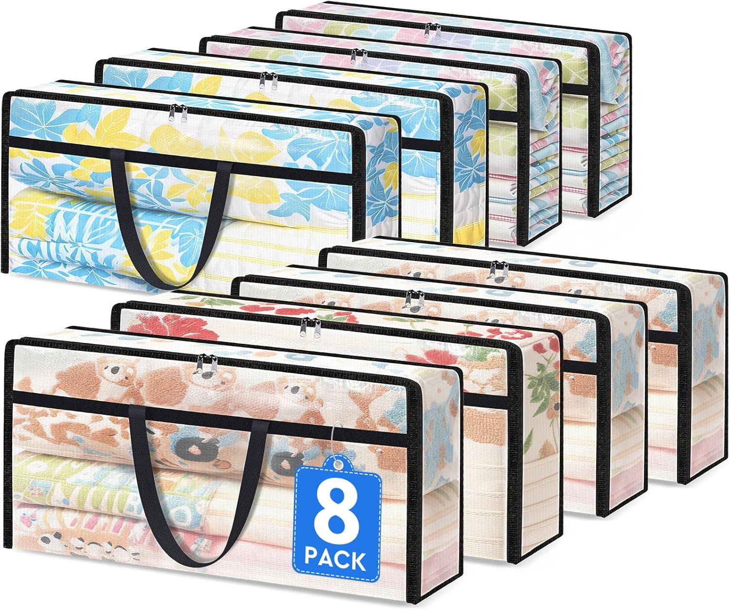 TasticTotes 8 Pack Long Clear Storage Bags for Comforter, Clothes & Bedding, Plastic Blanket Storage with Zipper and Handle, Moving Bags, Closet Organizer and Under-Bed Storage (90L, 39.4"*7.1"*19.7") - Image 2