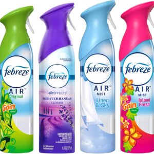 Febreze Air Freshener Odor Eliminator Spray, Assorted Scent Febreze & Bathroom Deodorizer, Original, Island Fresh, Linen Sky & Lavender, 4 Pack