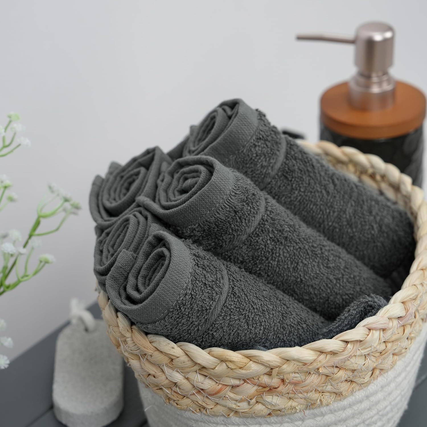 Tens Towels Pack of 60 Washcloths, 12 x 12 Inches, Lighter Weight, Quick to Dry, Super Soft & Absorbent, Gentle Face Towels, Hotel Quality, Perfect for Bathroom, Gym, Spa, Dark Grey - Image 4