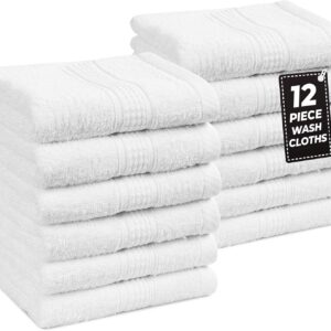 LANE LINEN 12 PC Wash Cloths Bathroom Set -100% Cotton Highly Absorbent Washcloths Bulk, Premium Spa & Hotel Quality Wash Clothes -White