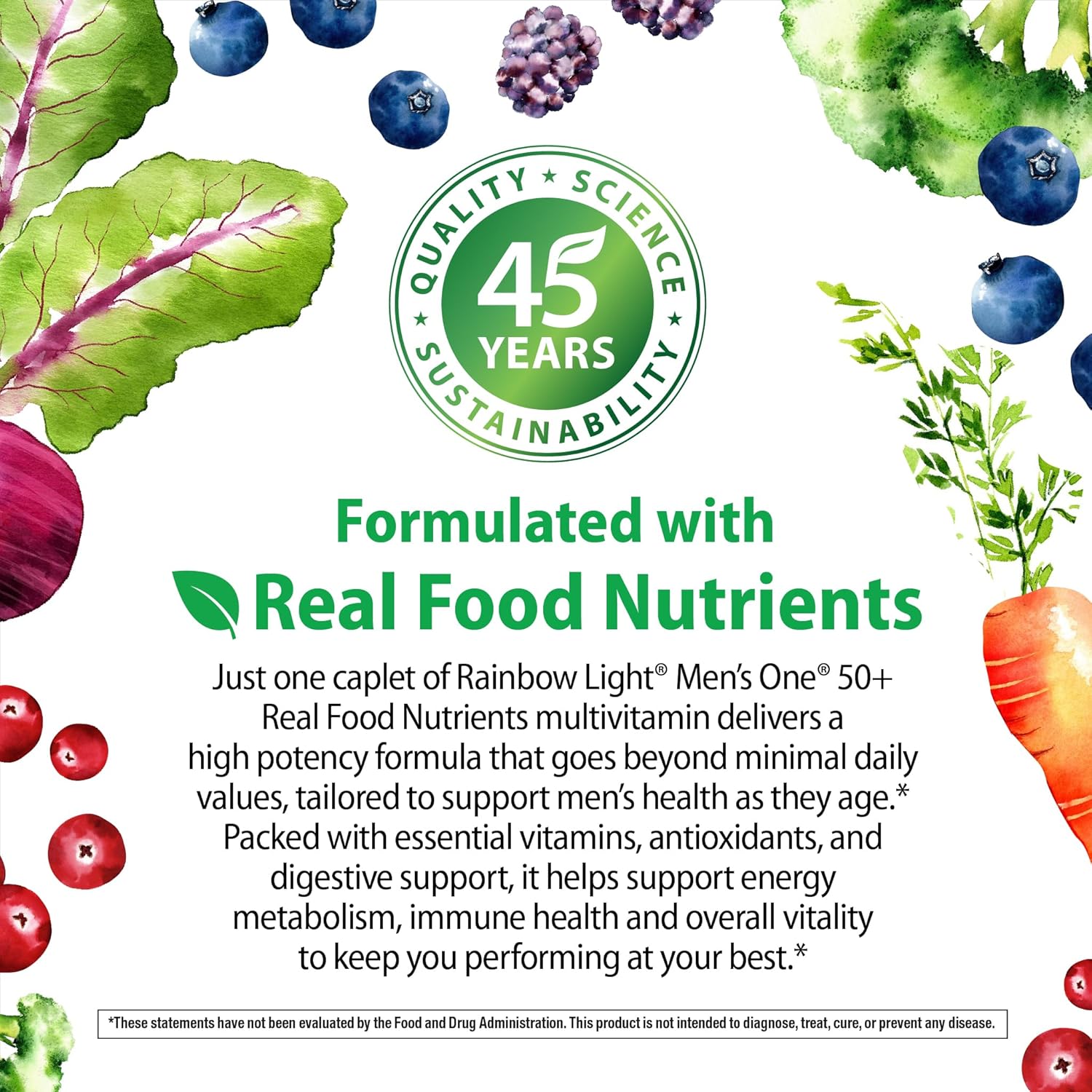 Rainbow Light Mens Multivitamin One + for 50 Plus | 150 Caplets | Supports Muscle Health | with Vitamins C, D, and Zinc | Real Food Nutrients, Digestive Enzymes & Probiotics - Image 7