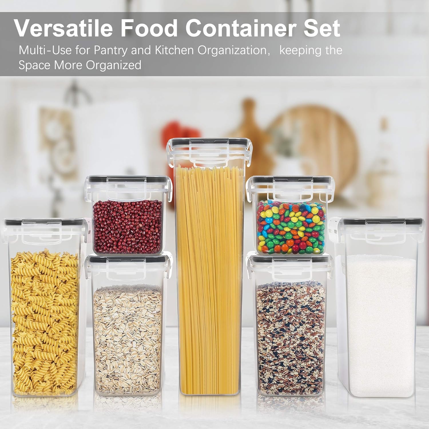 PANTRYSTAR Airtight Food Storage Containers with Lids, 7 PCS BPA Free Kitchen Canisters for Spaghetti, Pasta, Dry Food, Flour and Sugar, Plastic Canisters for Pantry Organization and Storage - Image 5