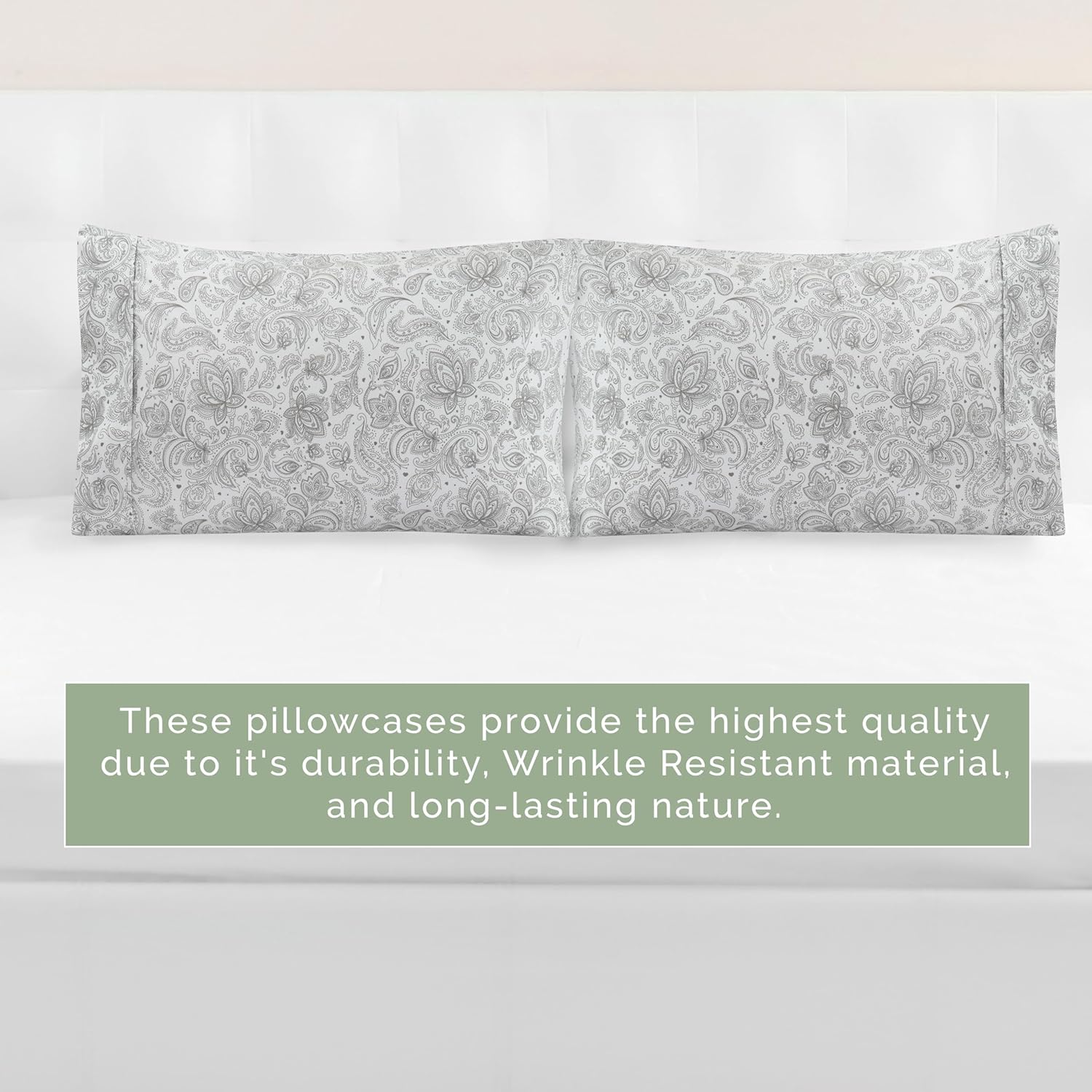 Elegant Comfort Ultra Soft Set of 2 Floral Print Pillowcases - 1500 Premium Hotel Quality Microfiber, Soft and Smooth Envelope Closure 2-Piece Pillow Covers - Standard/Queen, Paisley Gray - Image 7